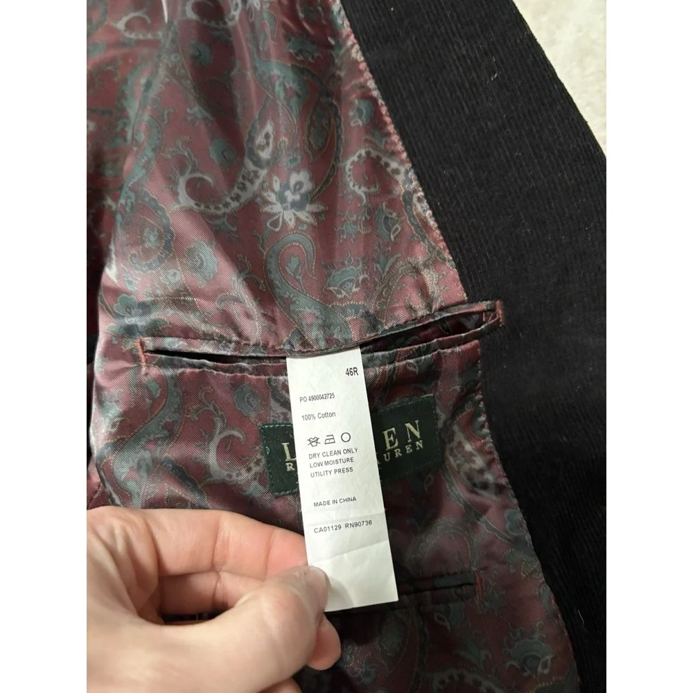 Polo Ralph Lauren‎ Blazer Men's 46R Black Sports Coat Paisley Lined Cotton